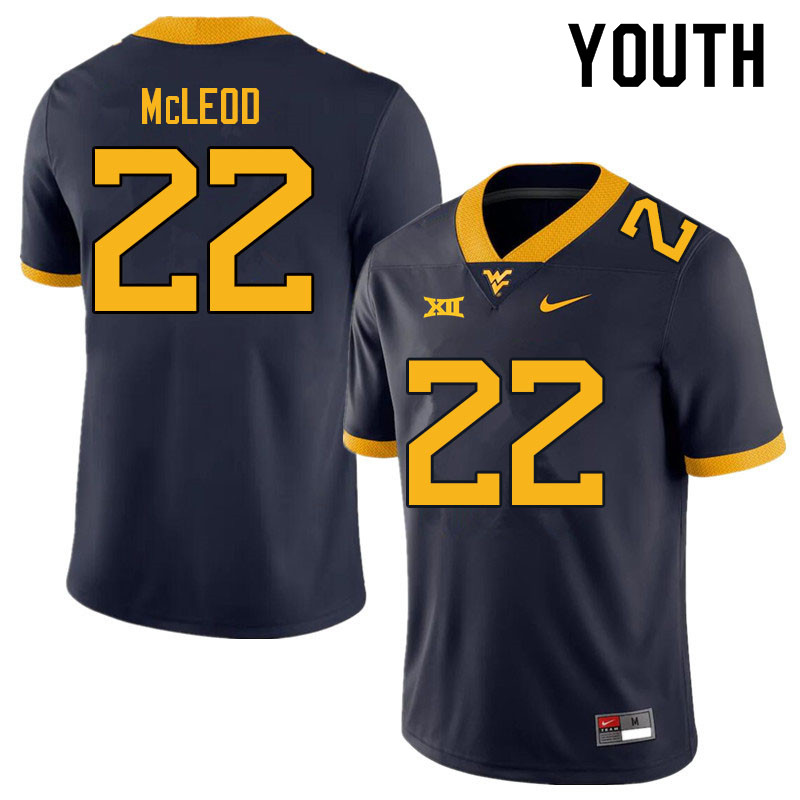 NCAA Youth Saint McLeod West Virginia Mountaineers Navy #22 Nike Stitched Football College Authentic Jersey QK23E42JW